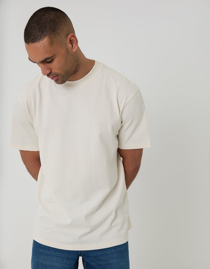 Ecru Relaxed Fit Peached Cotton T-Shirt