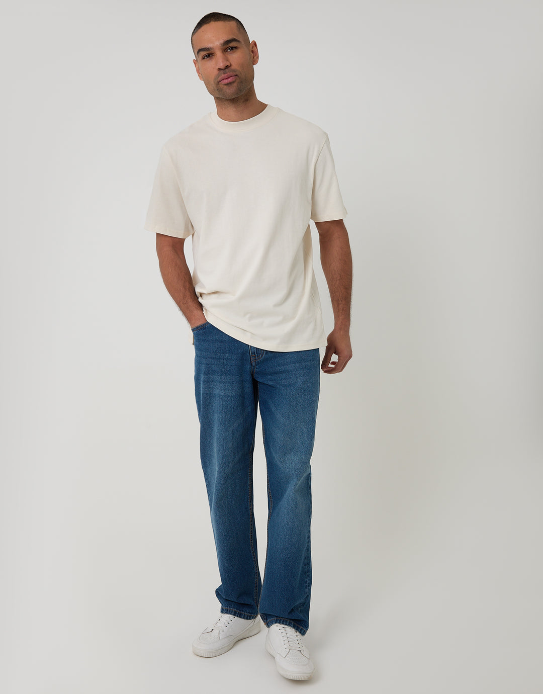 Ecru Relaxed Fit Peached Cotton T-Shirt