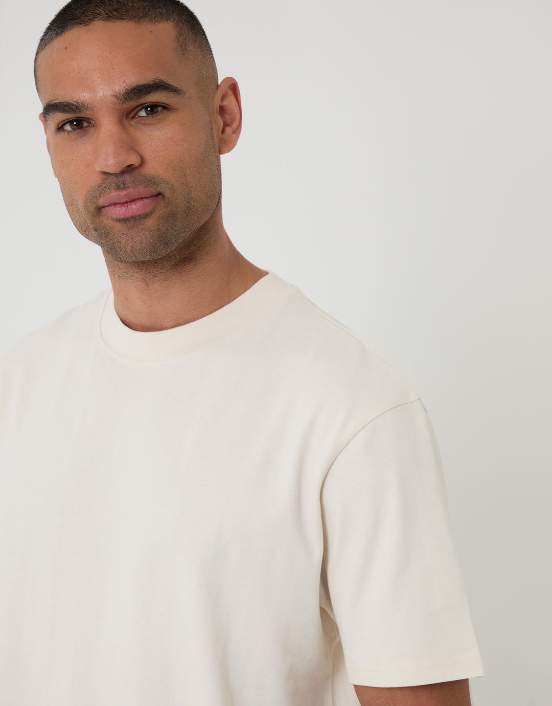 Ecru Relaxed Fit Peached Cotton T-Shirt