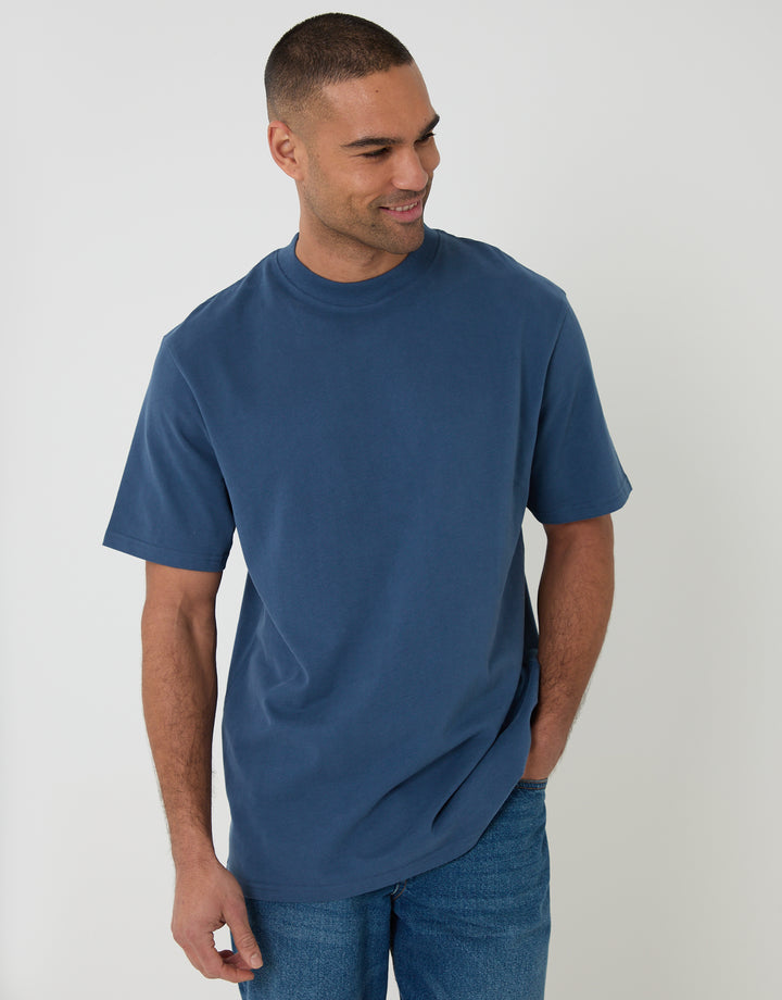 Dark Denim Relaxed Fit Peached Cotton T-Shirt