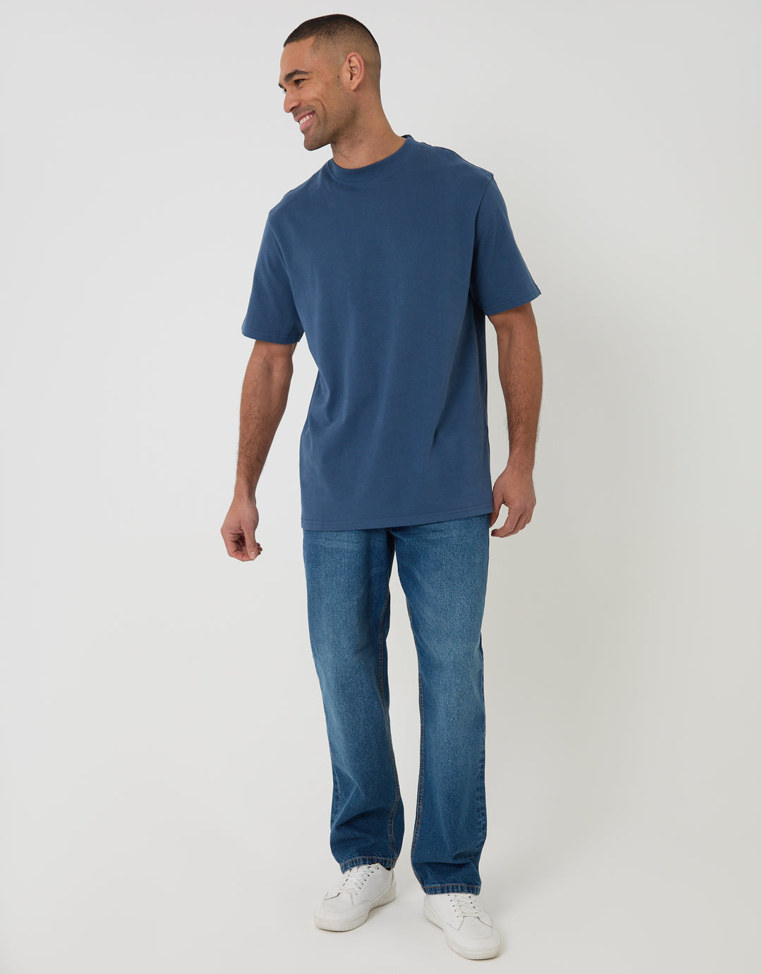 Dark Denim Relaxed Fit Peached Cotton T-Shirt