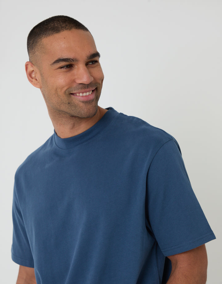 Dark Denim Relaxed Fit Peached Cotton T-Shirt