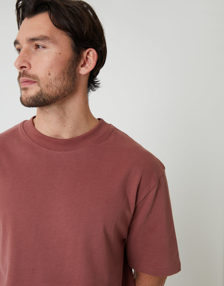 Dusky Pink Relaxed Fit Peached Cotton T-Shirt