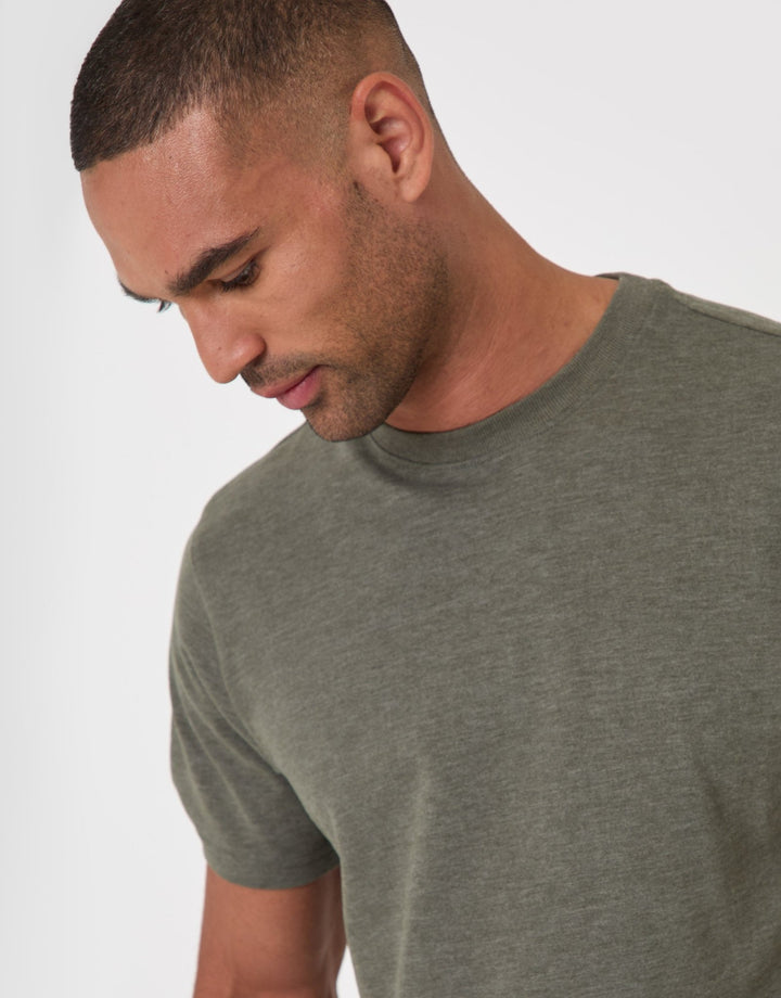 Threadbare Peached Crew Neck T-Shirt in Khaki - detail