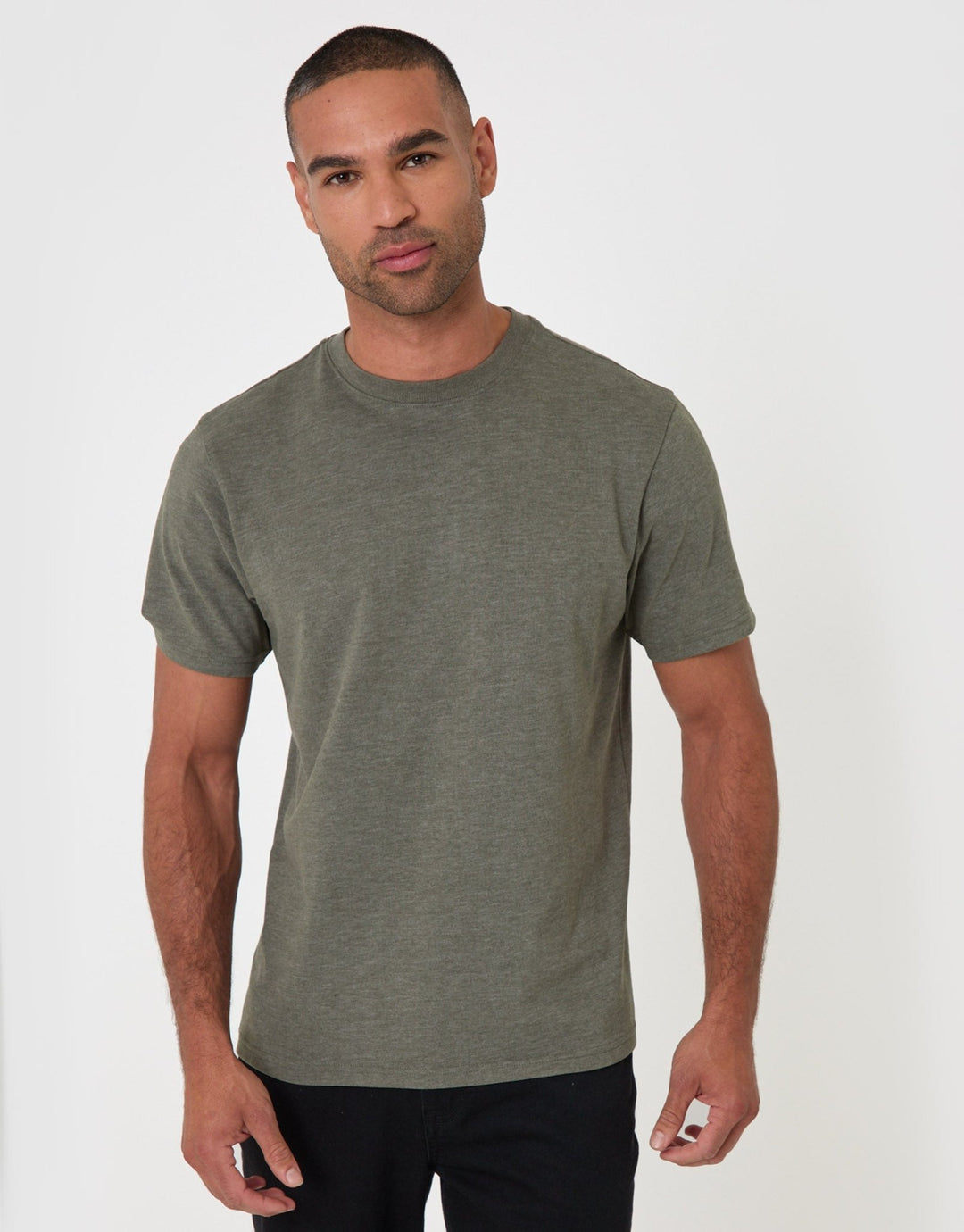 Threadbare Peached Crew Neck T-Shirt in Khaki - front view