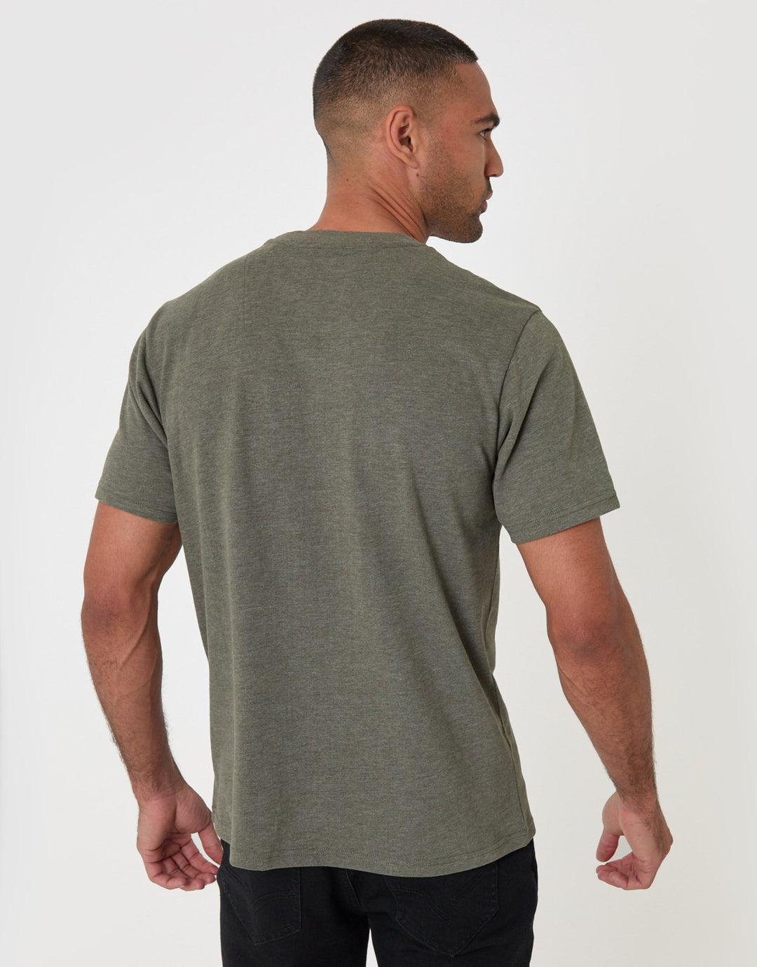 Threadbare Peached Crew Neck T-Shirt in Khaki - back view