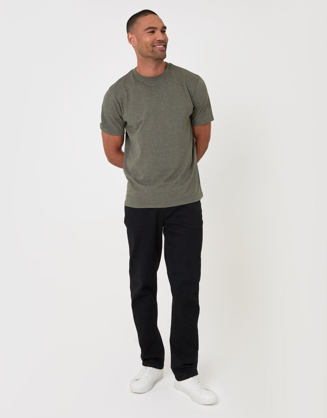 Threadbare Peached Crew Neck T-Shirt in Khaki - full body