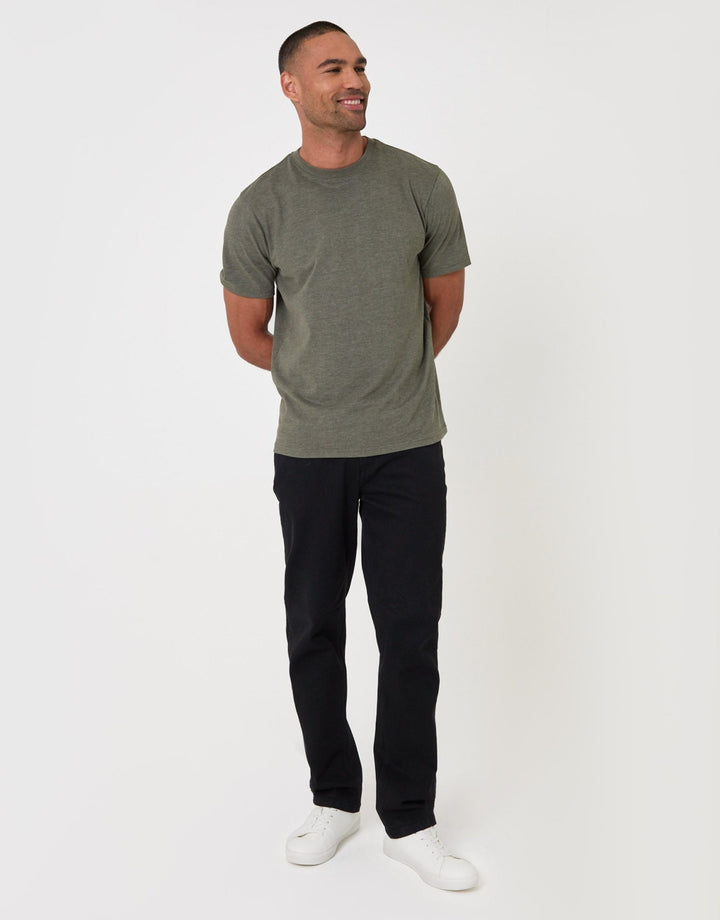 Threadbare Peached Crew Neck T-Shirt in Khaki - full body