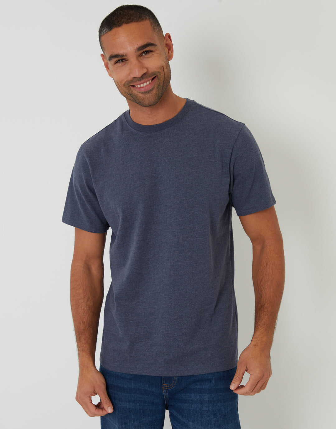 Navy Marl Peached Crew Neck T-Shirt