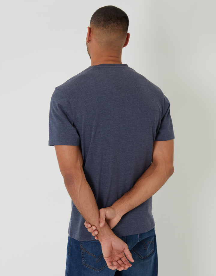Navy Marl Peached Crew Neck T-Shirt