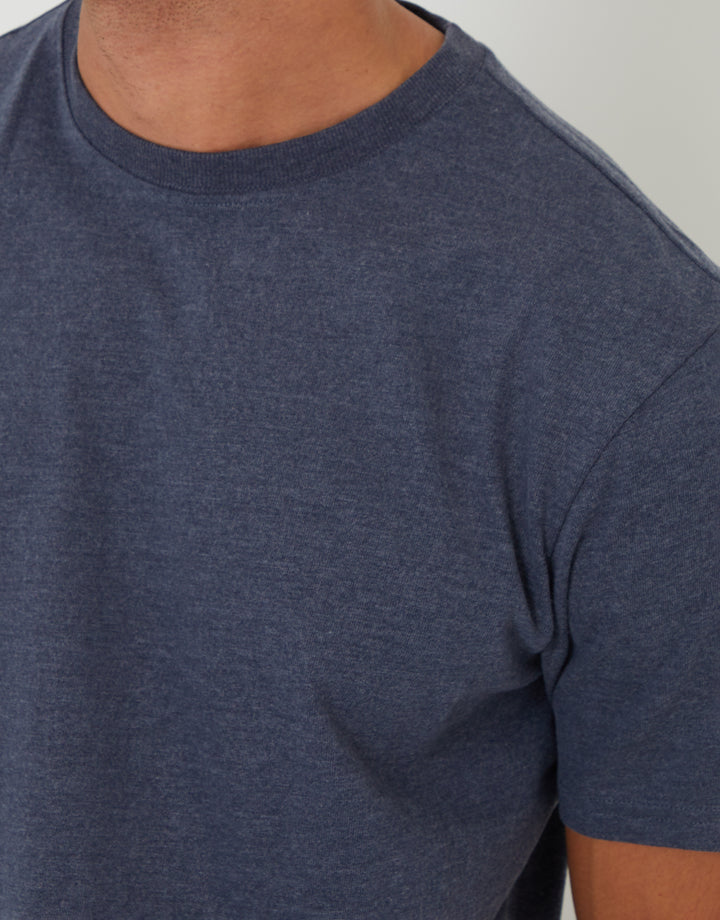 Navy Marl Peached Crew Neck T-Shirt