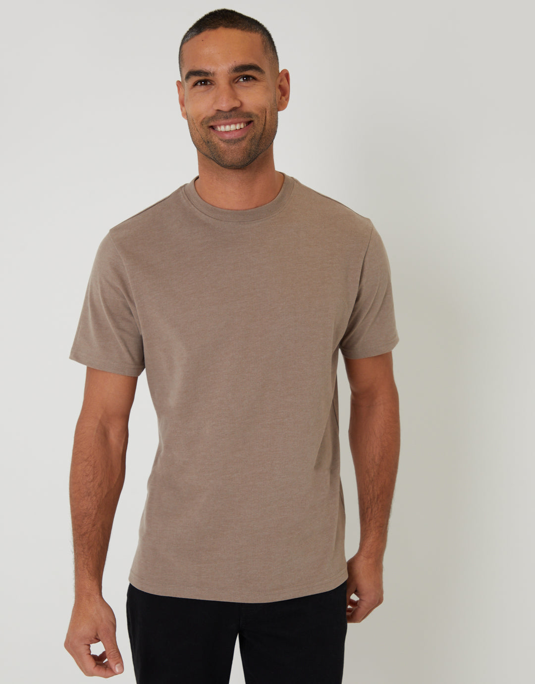 Threadbare Peached Cotton Crew Neck T-Shirt in Stone Marl - front view