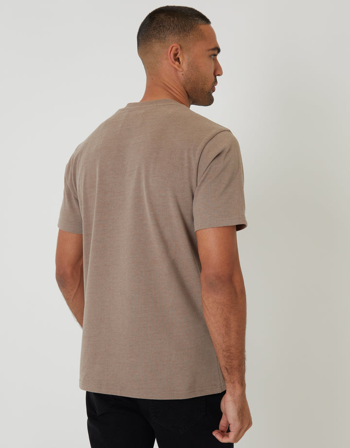 Threadbare Peached Cotton Crew Neck T-Shirt in Stone Marl - back view