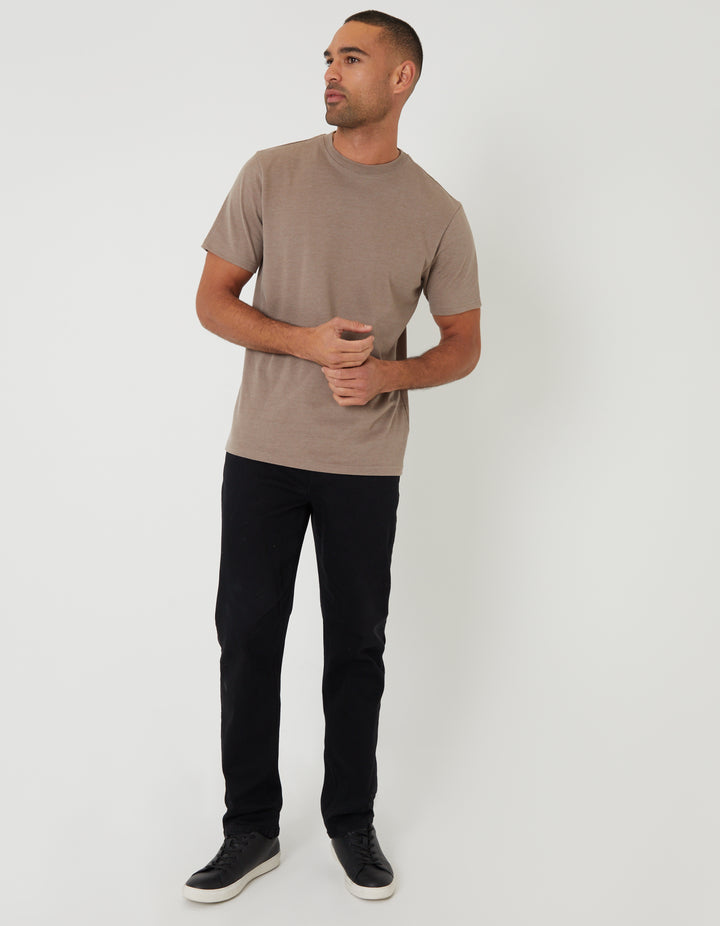Threadbare Peached Cotton Crew Neck T-Shirt in Stone Marl - full body