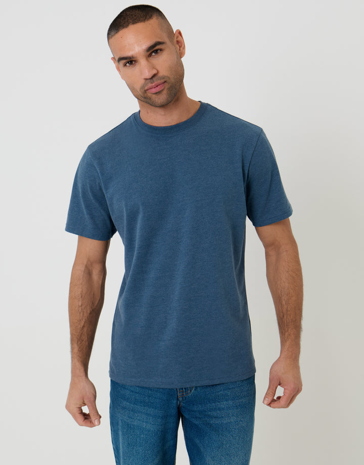 Blue Marl Peached Crew Neck T-Shirt