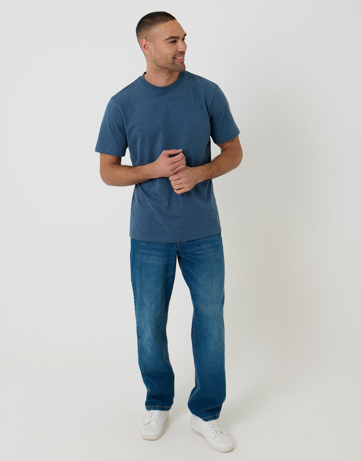 Blue Marl Peached Crew Neck T-Shirt