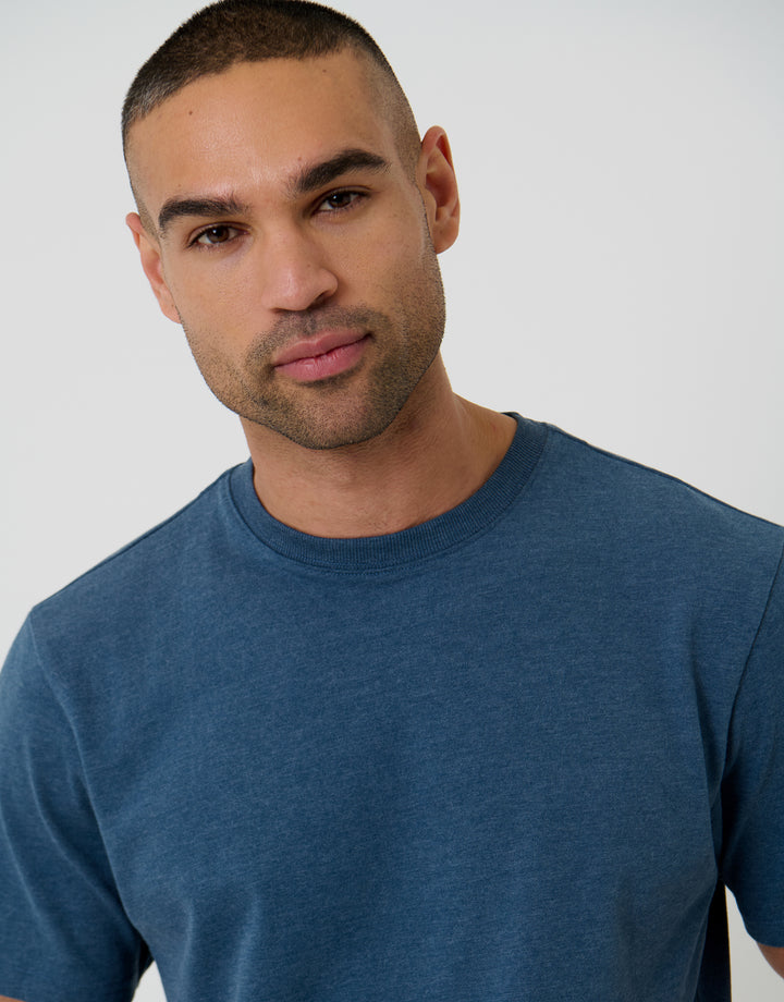 Blue Marl Peached Crew Neck T-Shirt