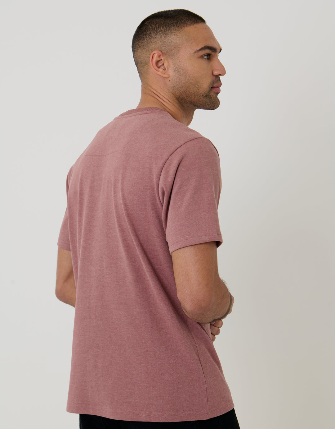 Threadbare Peached Crew Neck T-Shirt in Dusky Pink Marl - back view