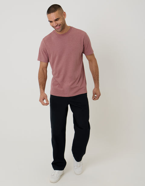 Threadbare Peached Crew Neck T-Shirt in Dusky Pink Marl - full body