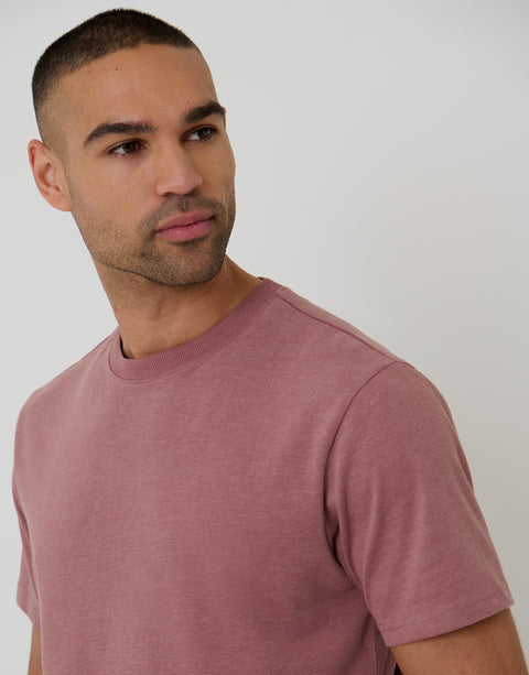 Threadbare Peached Crew Neck T-Shirt in Dusky Pink Marl - front view close up