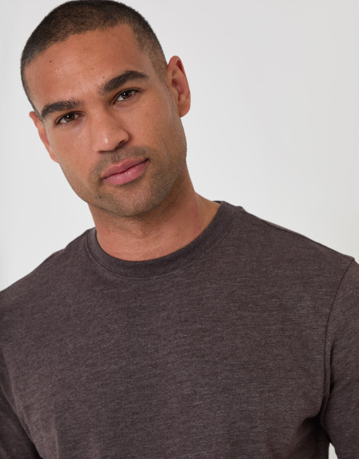 Threadbare Regular Fit Cotton Rich T-Shirt in Chocolate Brown - close up