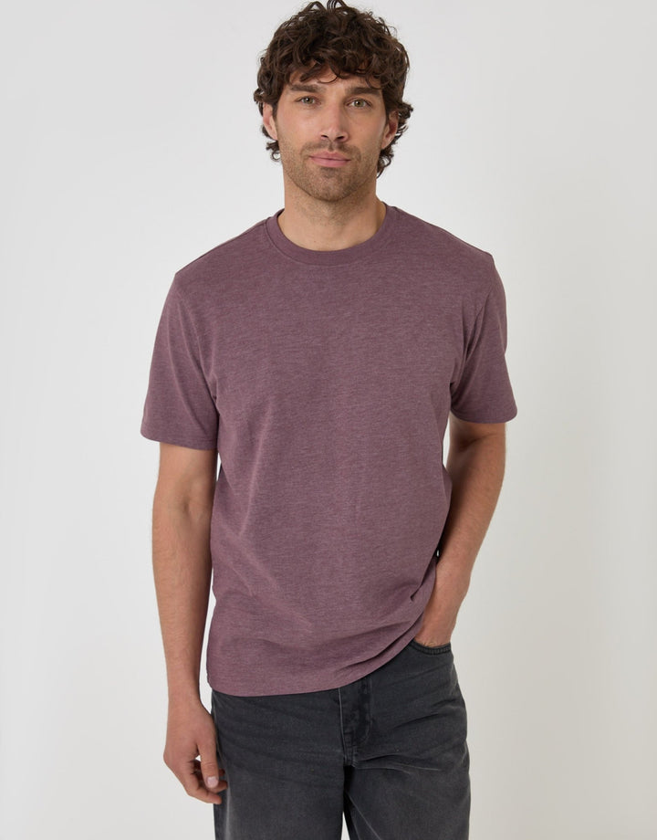 Threadbare Peached Crew Neck T-Shirt in Burgundy - front view