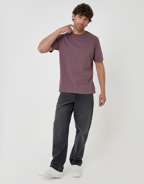 Threadbare Peached Crew Neck T-Shirt in Burgundy - full body