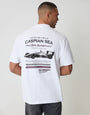 Threadbare Relaxed Fit Caspian Sea Peached Cotton T-Shirt in White - back view