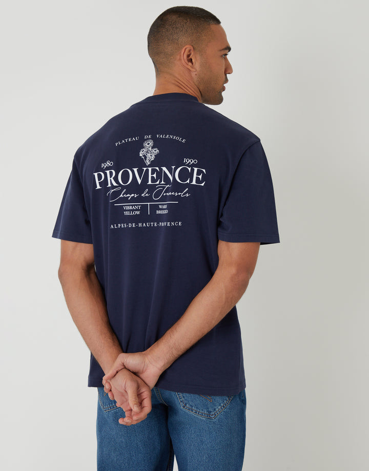Navy Relaxed Fit Provence Peached Cotton T-Shirt