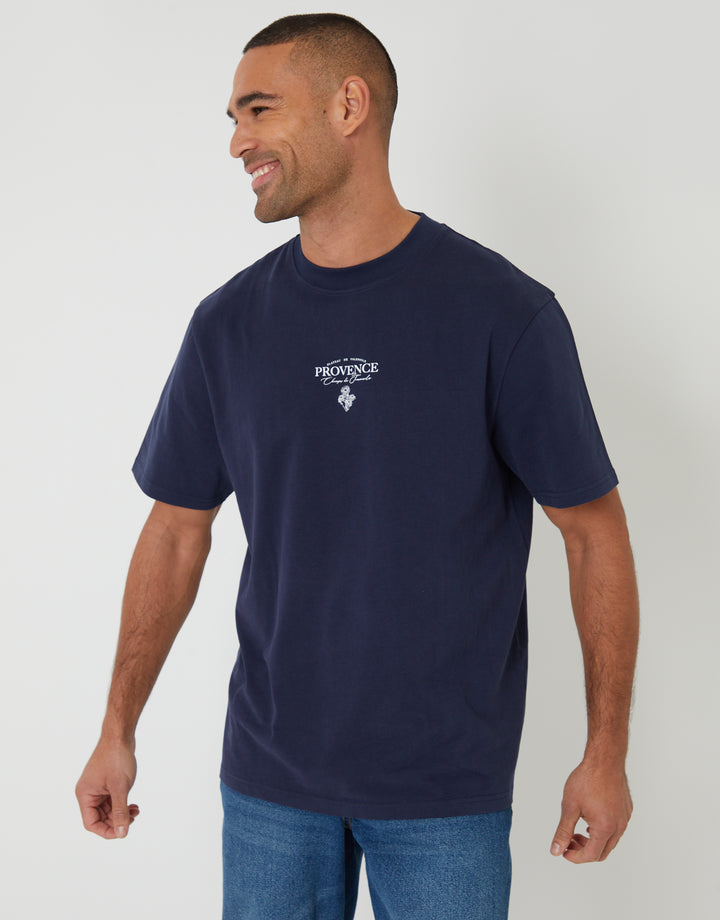Navy Relaxed Fit Provence Peached Cotton T-Shirt