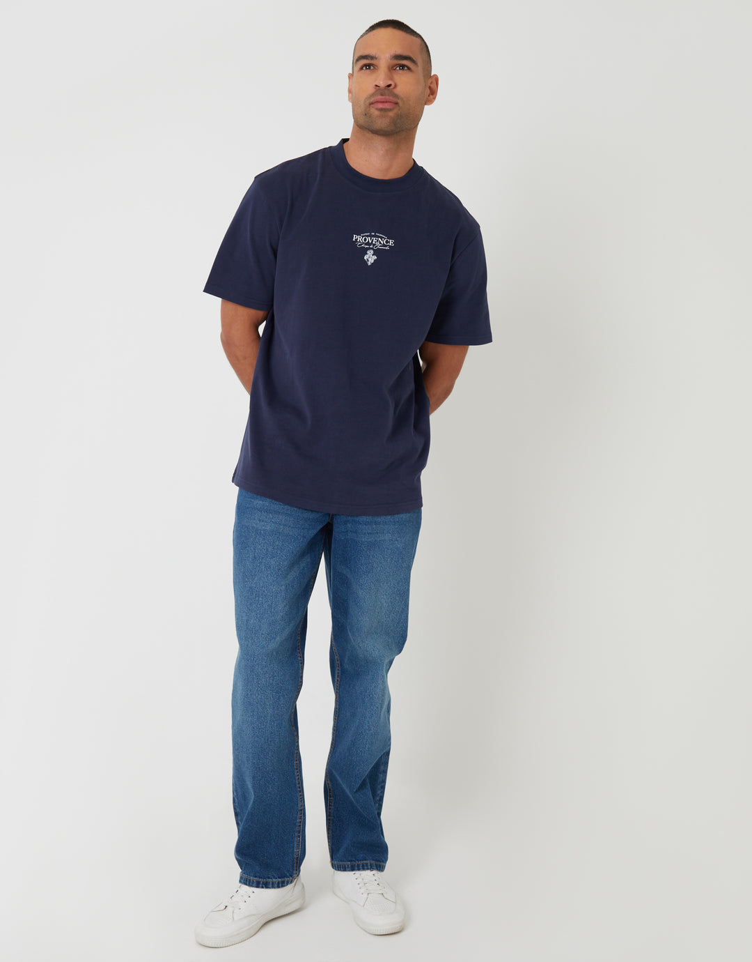Navy Relaxed Fit Provence Peached Cotton T-Shirt