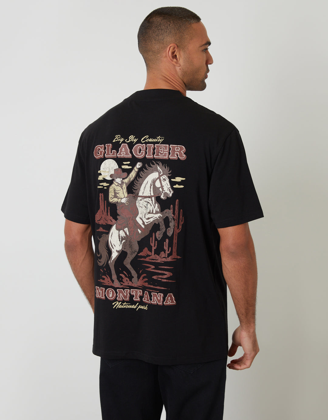 Threadbare Glacier Cotton Crew Neck T-Shirt in Black - back view