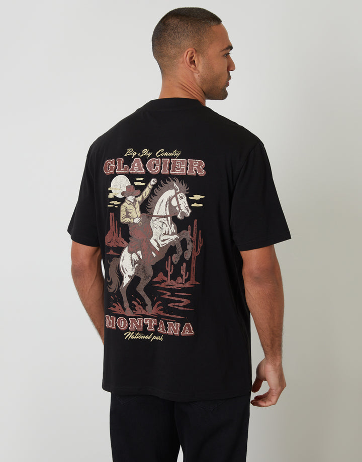 Threadbare Glacier Cotton Crew Neck T-Shirt in Black - back view