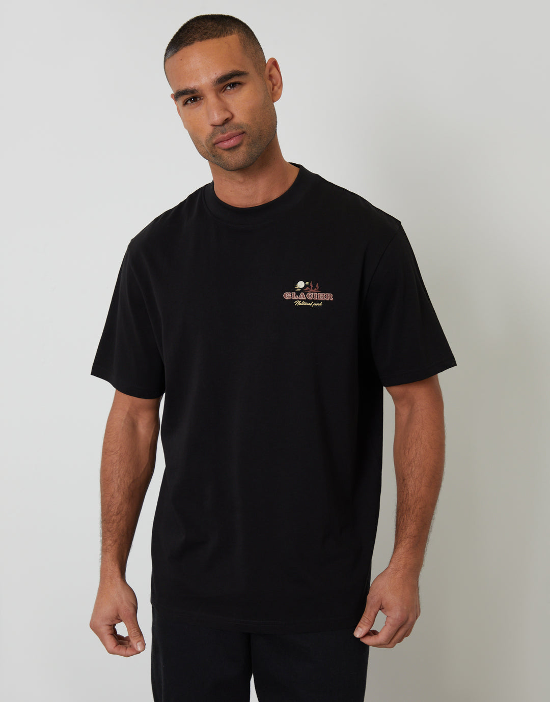 Threadbare Glacier Cotton Crew Neck T-Shirt in Black - front view