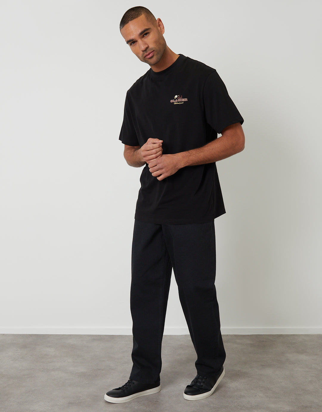 Threadbare Glacier Cotton Crew Neck T-Shirt in Black - full body