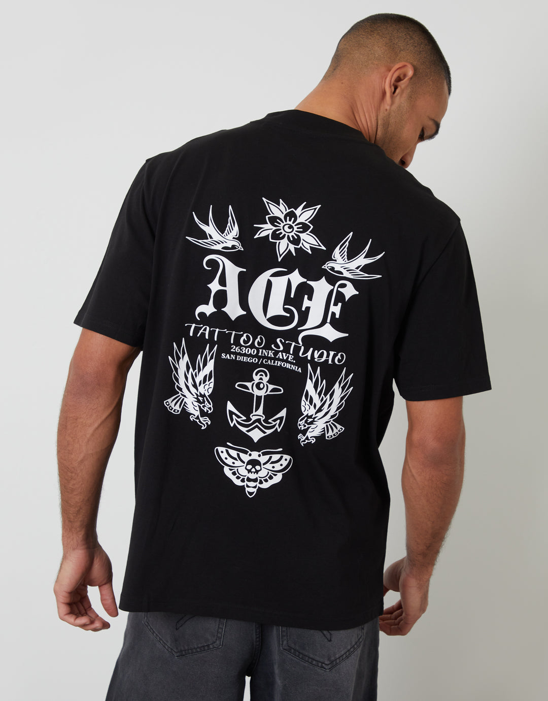 Black Relaxed Fit Tattoo Cotton T-Shirt