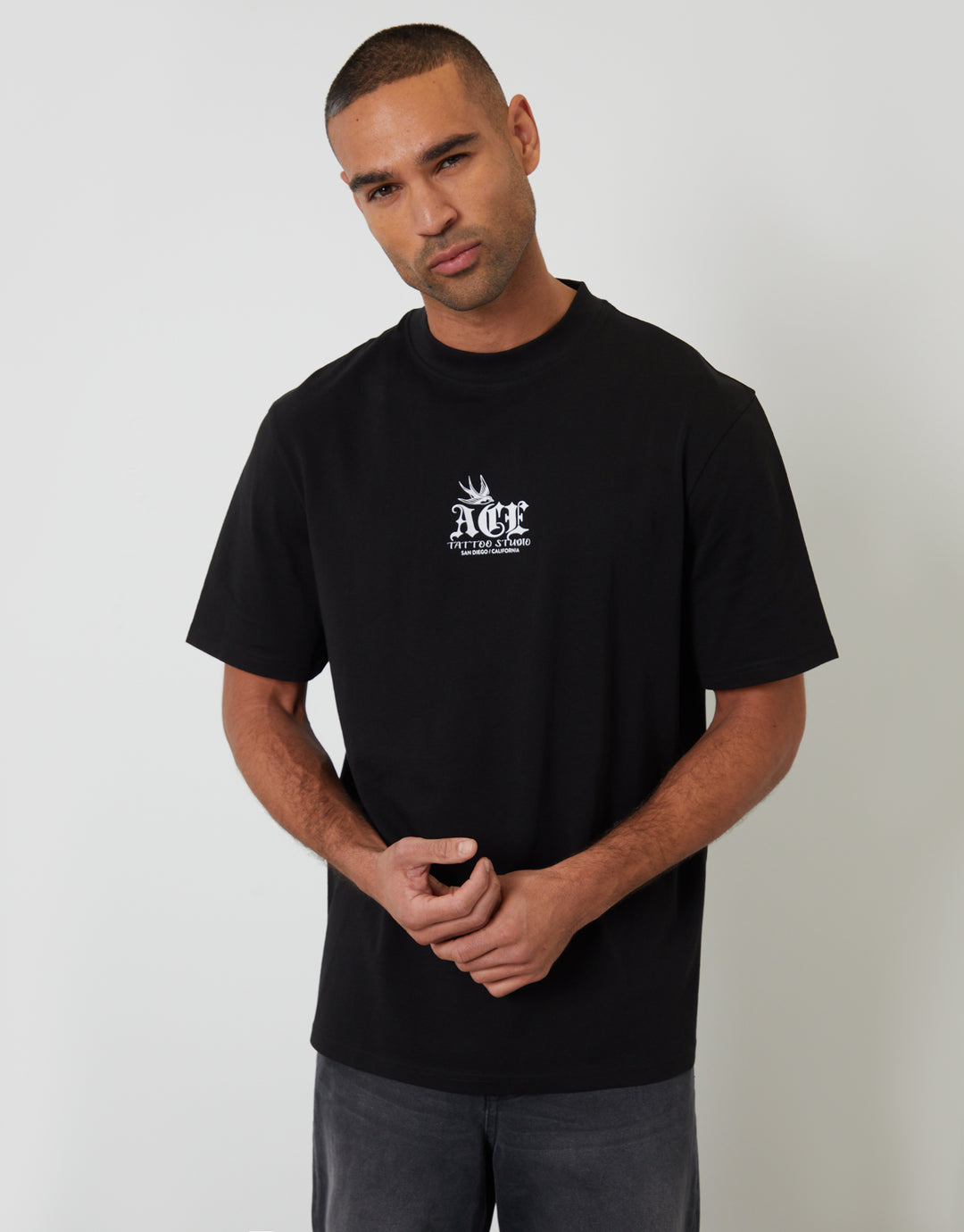 Black Relaxed Fit Tattoo Cotton T-Shirt