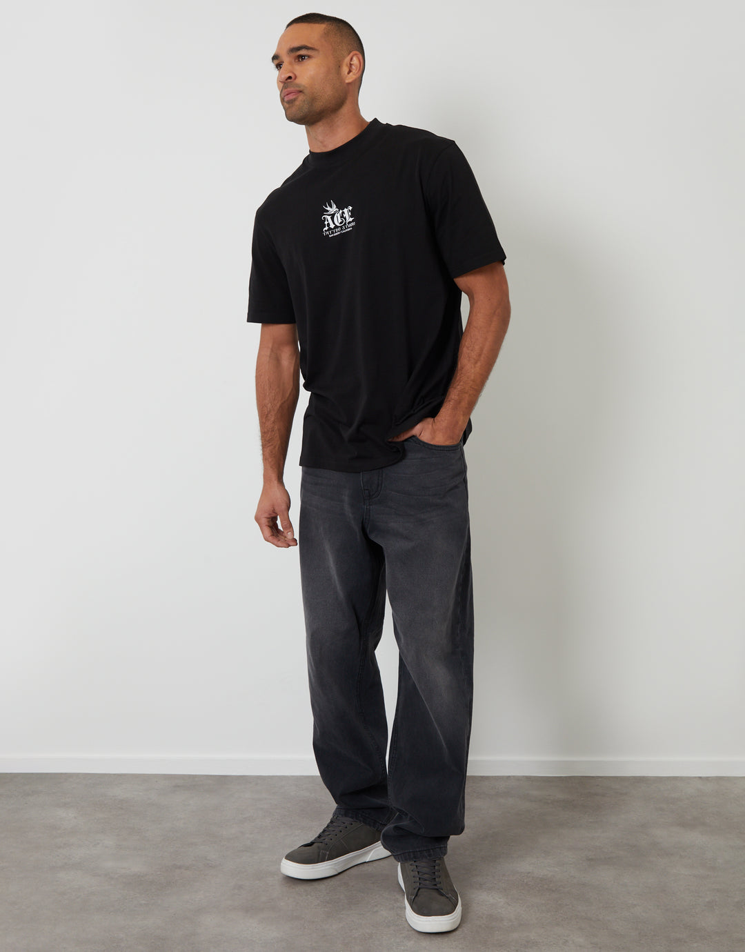 Black Relaxed Fit Tattoo Cotton T-Shirt