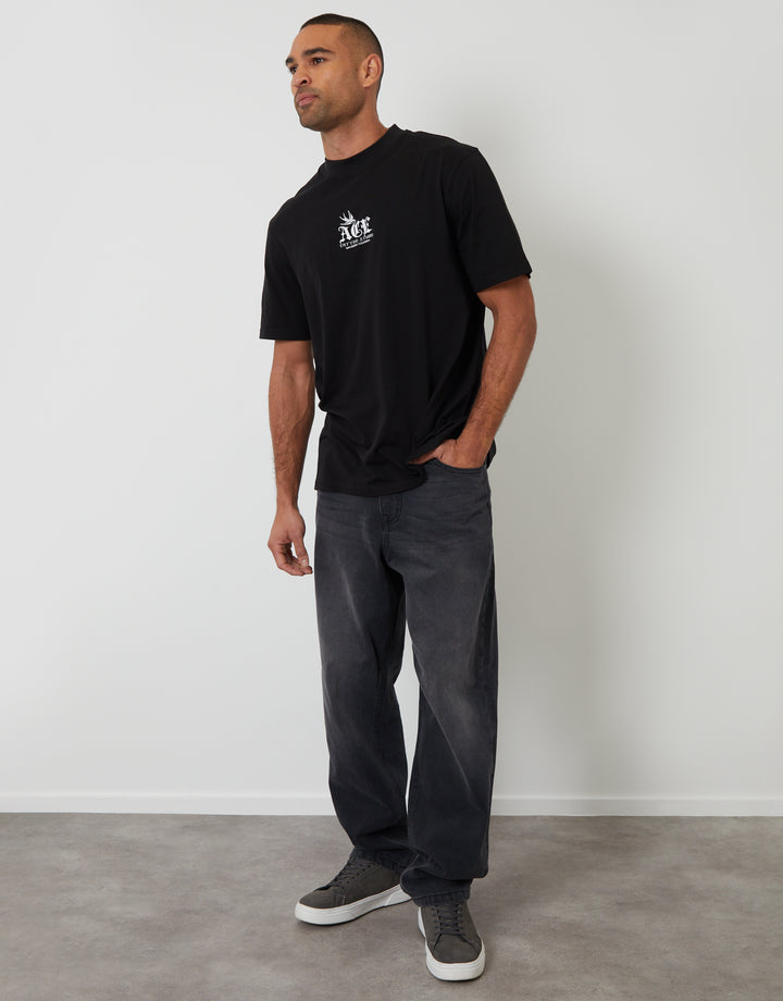 Black Relaxed Fit Tattoo Cotton T-Shirt