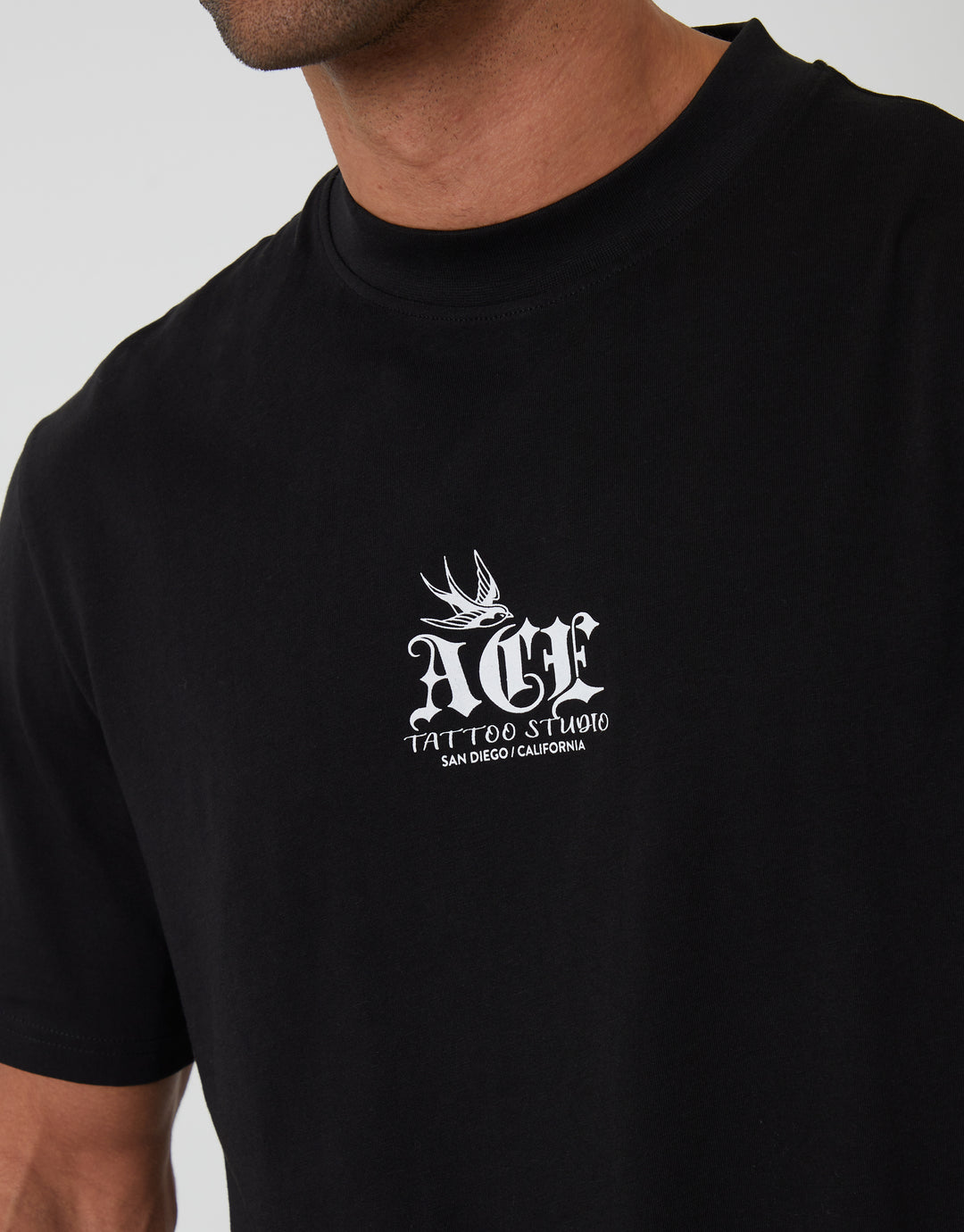 Black Relaxed Fit Tattoo Cotton T-Shirt