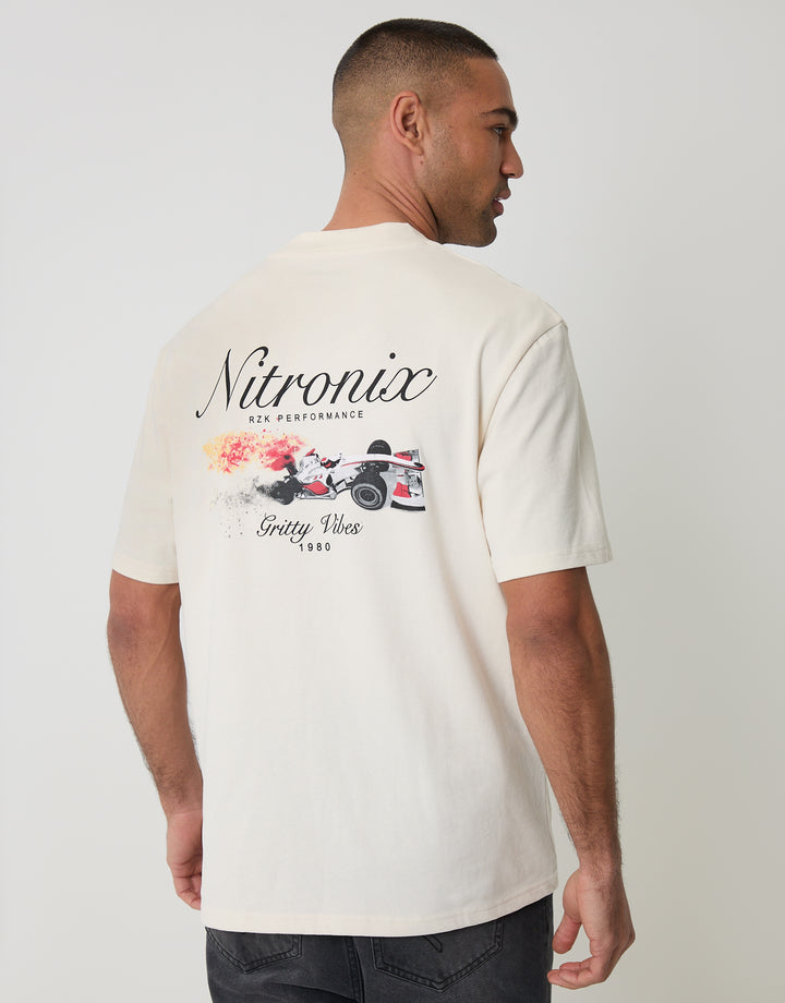 Threadbare Relaxed Fit Nitronix Peached Cotton T-Shirt in Ecru - back view
