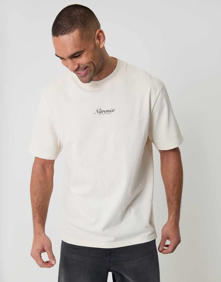 Threadbare Relaxed Fit Nitronix Peached Cotton T-Shirt in Ecru - front view