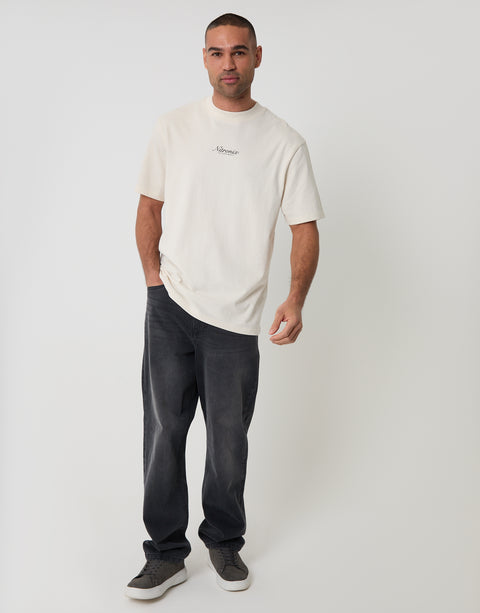 Threadbare Relaxed Fit Nitronix Peached Cotton T-Shirt in Ecru - full body