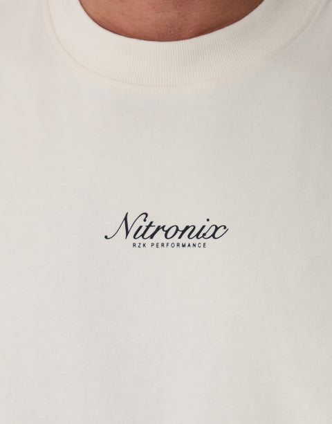 Threadbare Relaxed Fit Nitronix Peached Cotton T-Shirt in Ecru - front graphic close up