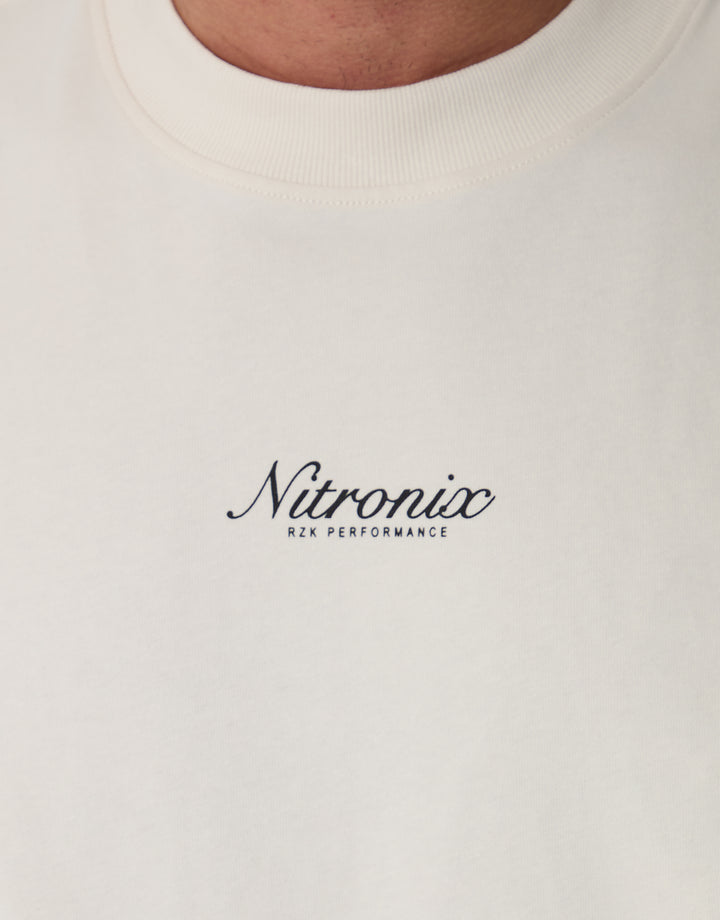 Threadbare Relaxed Fit Nitronix Peached Cotton T-Shirt in Ecru - front graphic close up