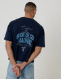 Threadbare Boxy Fit Madrid Print Cotton T-Shirt in Navy - back view