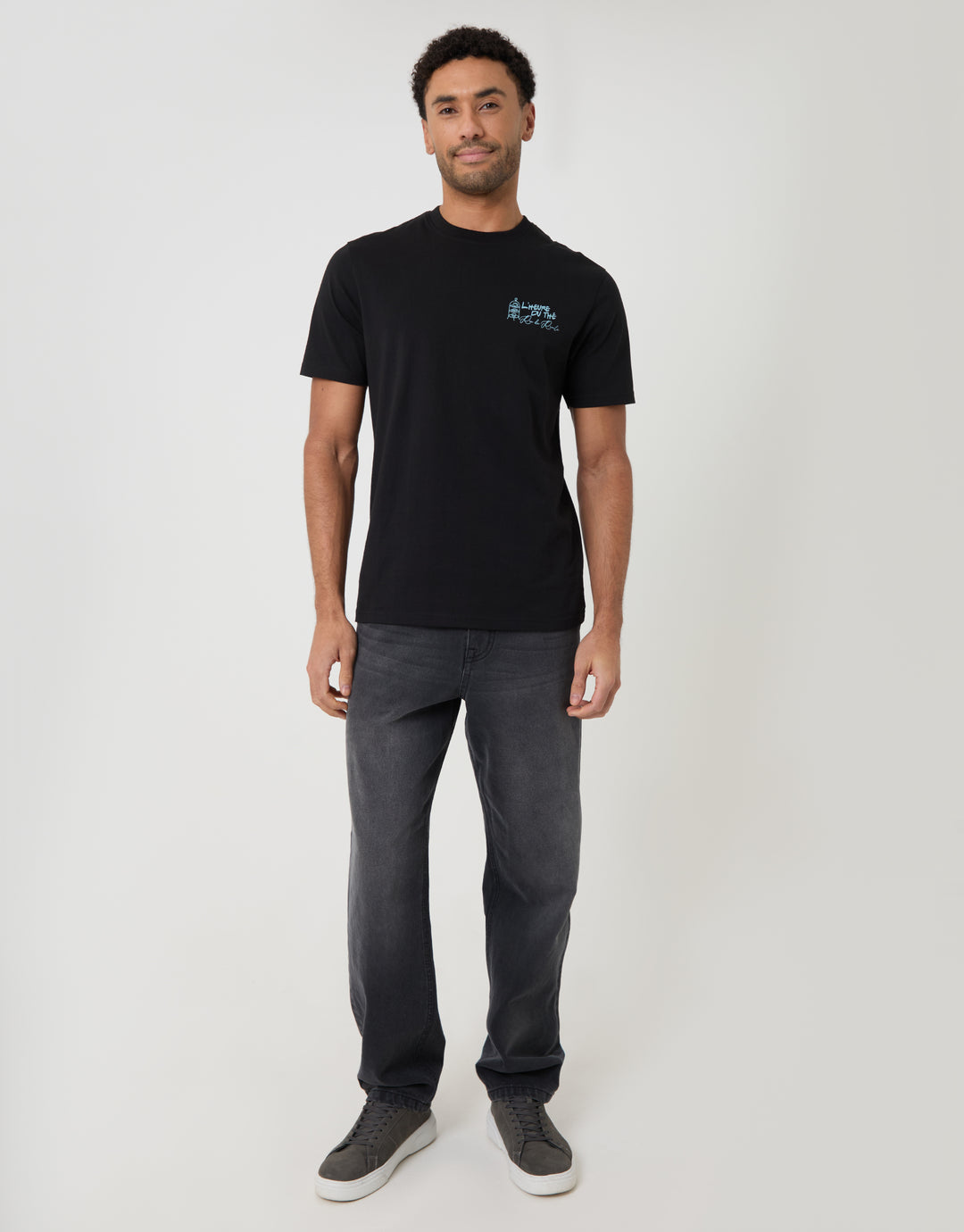 Threadbare Relaxed Fit Patisserie Graphic Print T-Shirt in Black - full body
