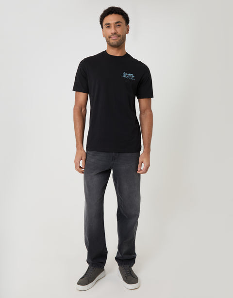 Threadbare Relaxed Fit Patisserie Graphic Print T-Shirt in Black - full body