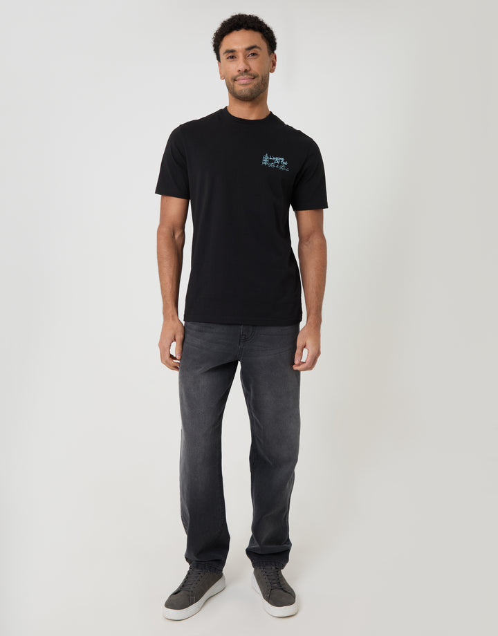 Threadbare Relaxed Fit Patisserie Graphic Print T-Shirt in Black - full body