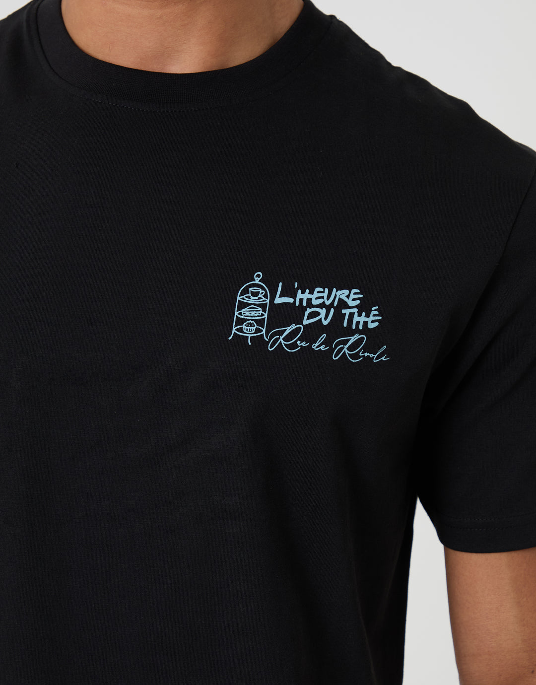 Threadbare Relaxed Fit Patisserie Graphic Print T-Shirt in Black - close up